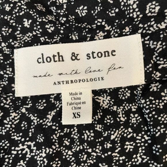 ANTHROPOLOGIE CLOTH & STONE DITSY FLORAL BLACK WHITE BUTTON FRONT LS BLOUSE XS - Picture 5 of 5